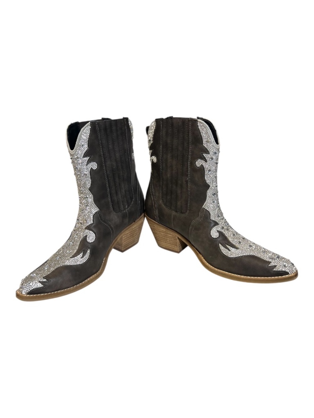 EUC Beast Fashion Black Rhinestone Cowgirl Boots Western Glam | Size 9 - Picture 6 of 8